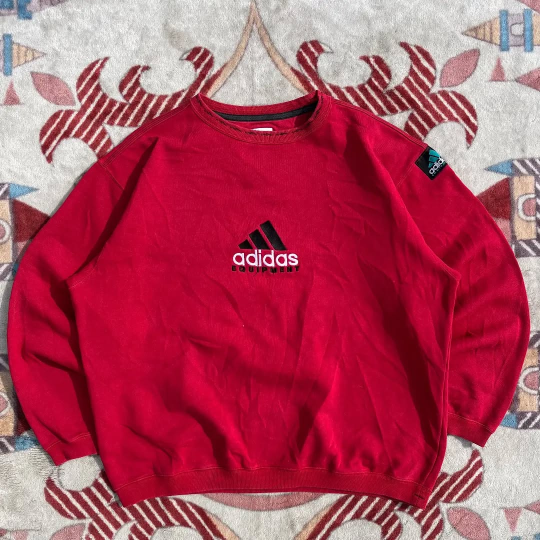 90s ADIDAS EQUIPMENT SPELLOUT LOGO SWEATER RED