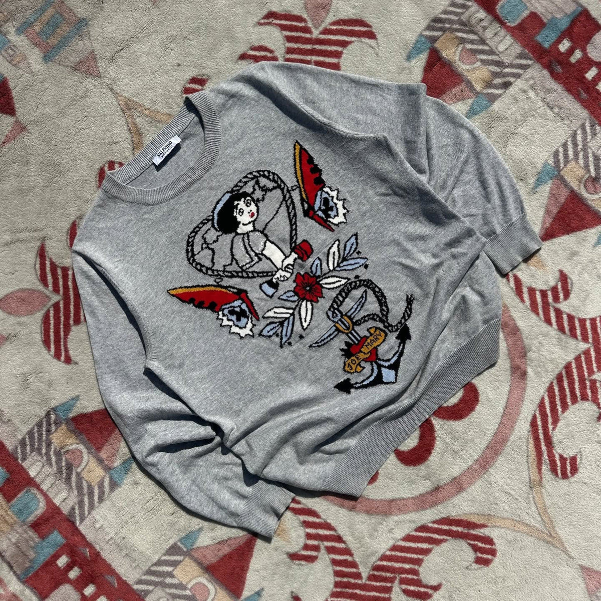 VALENTINO Graphic Intarsia Knit Sweater ( L/XL )