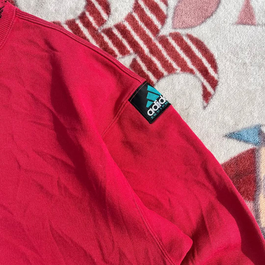 90s ADIDAS EQUIPMENT SPELLOUT LOGO SWEATER RED