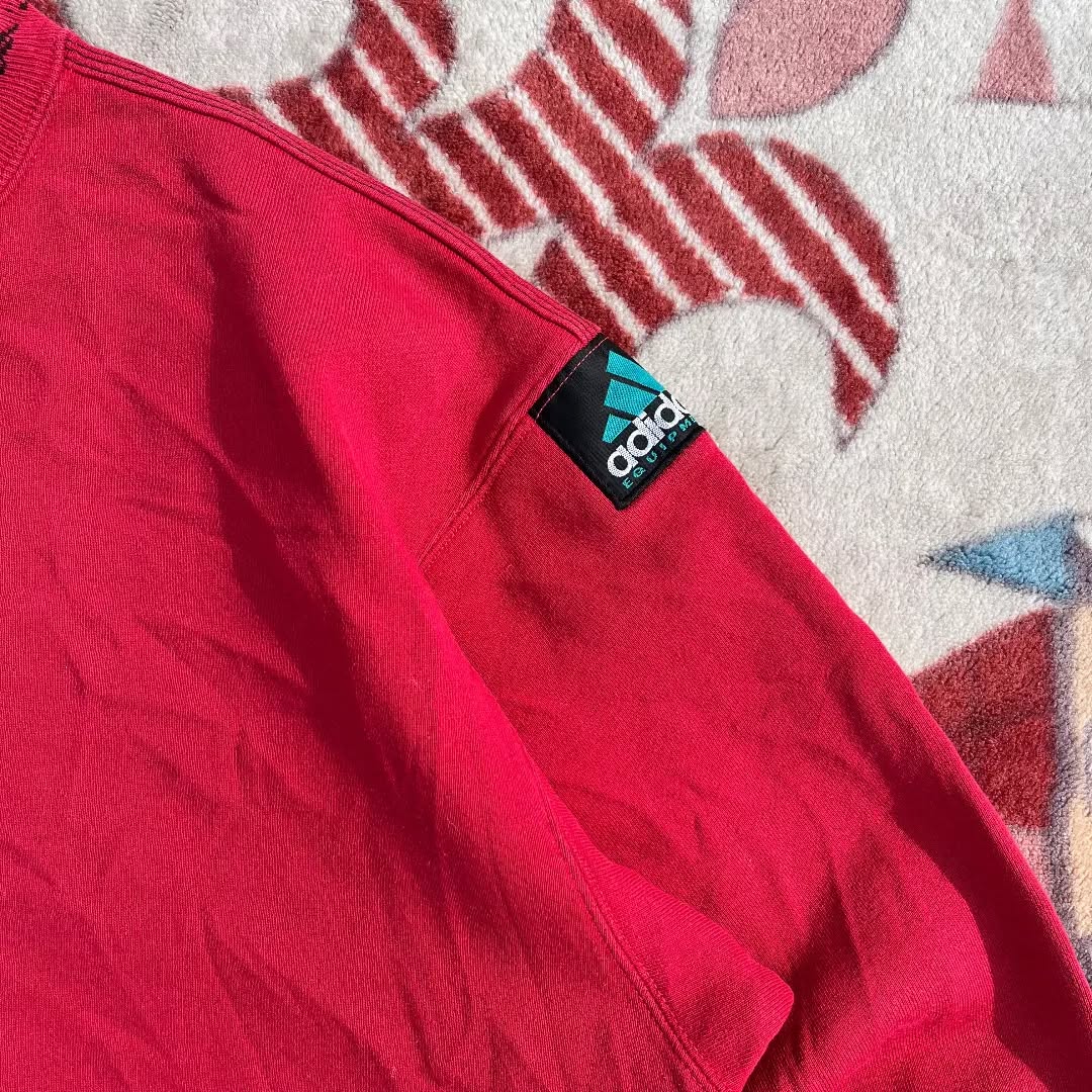 90s ADIDAS EQUIPMENT SPELLOUT LOGO SWEATER RED