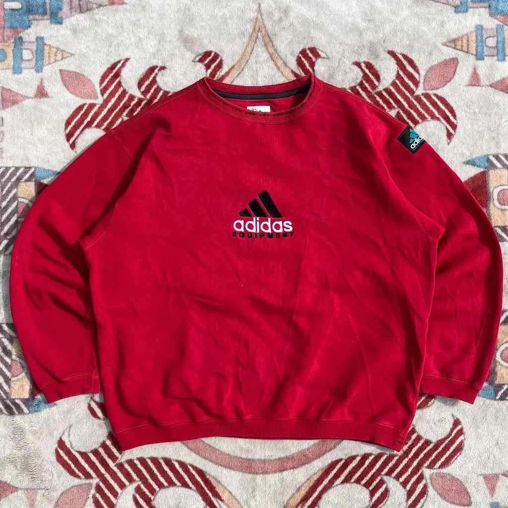 90s ADIDAS EQUIPMENT SPELLOUT LOGO SWEATER RED