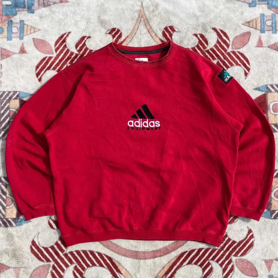 90s ADIDAS EQUIPMENT SPELLOUT LOGO SWEATER RED