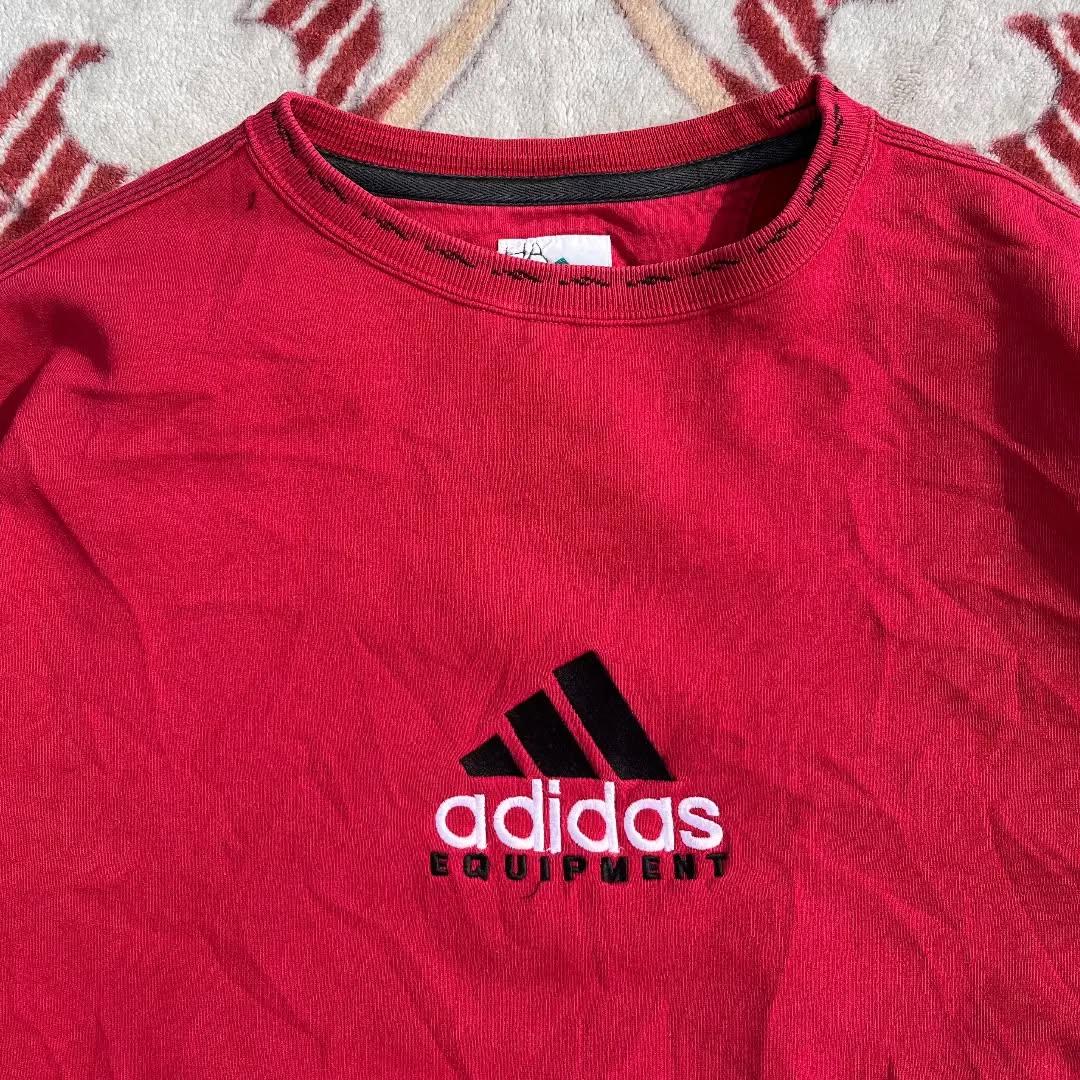 90s ADIDAS EQUIPMENT SPELLOUT LOGO SWEATER RED