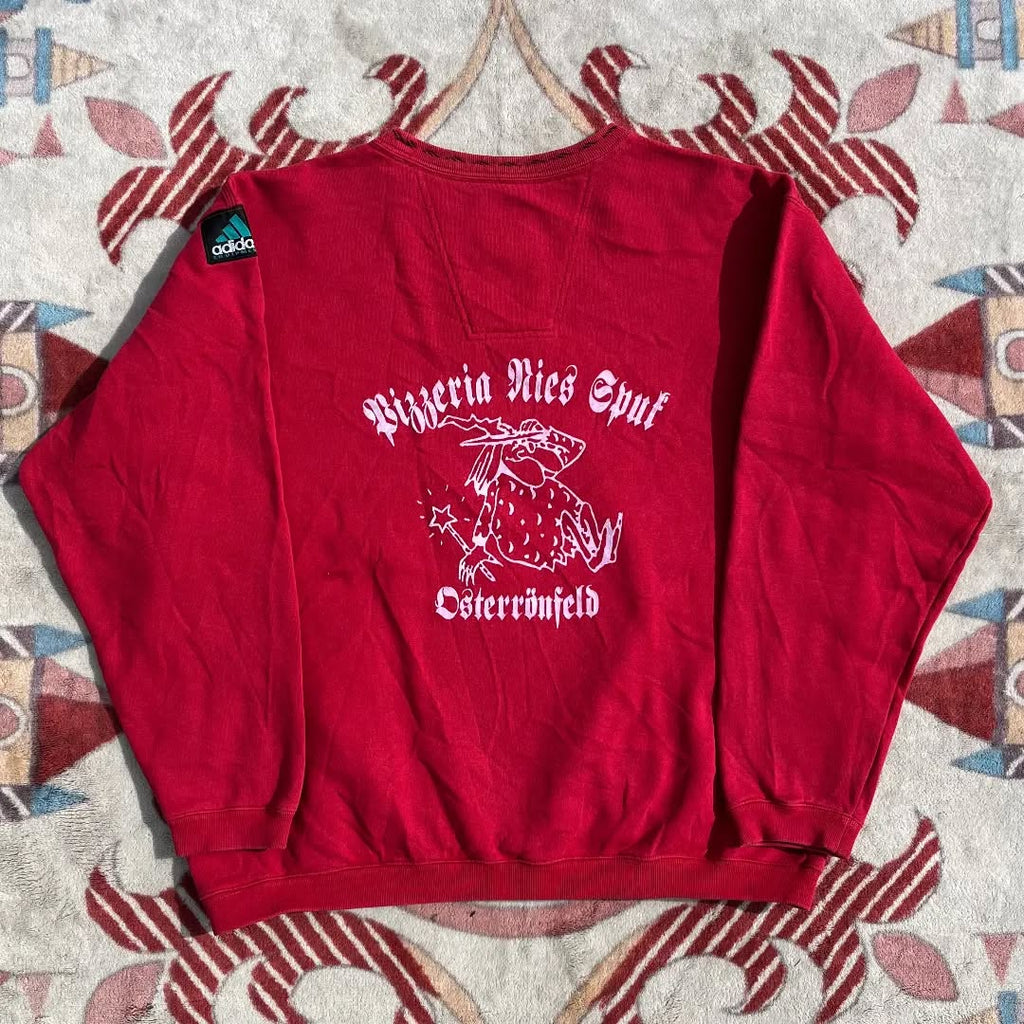 90s ADIDAS EQUIPMENT SPELLOUT LOGO SWEATER RED