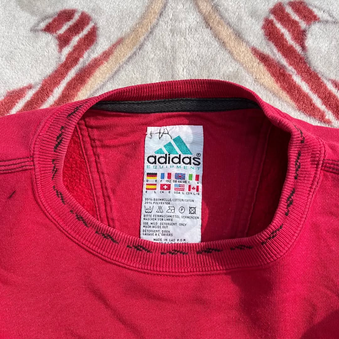 90s ADIDAS EQUIPMENT SPELLOUT LOGO SWEATER RED