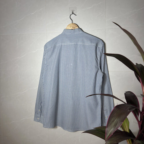 BLUE & WHITE STRIPED BAND COLLAR PULLOVER (M|L)