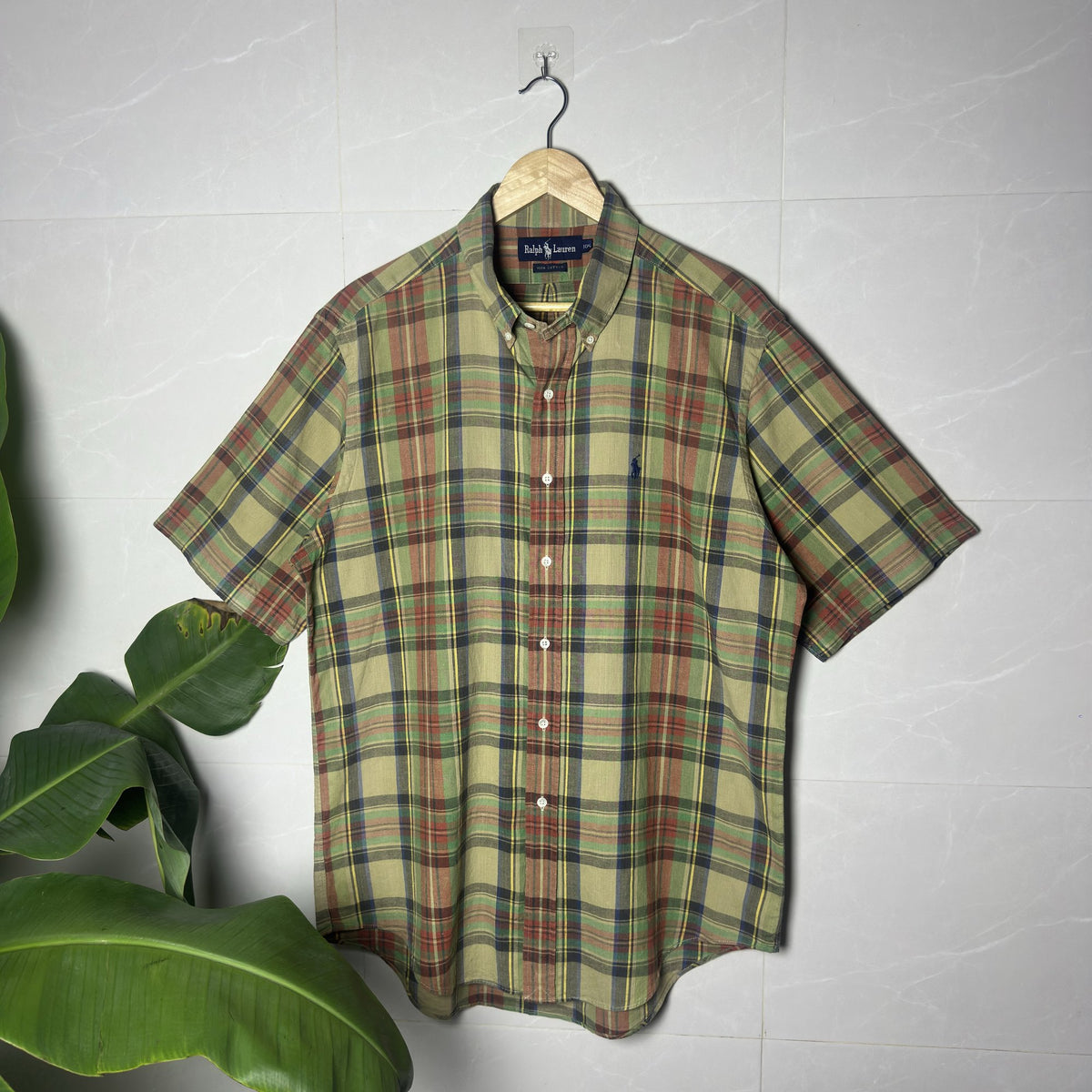 Ralph Lauren Earth-Tone Plaid Short-Sleeve Shirt (XL|XXL)