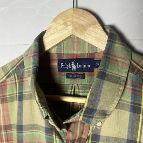 Ralph Lauren Earth-Tone Plaid Short-Sleeve Shirt (XL|XXL)