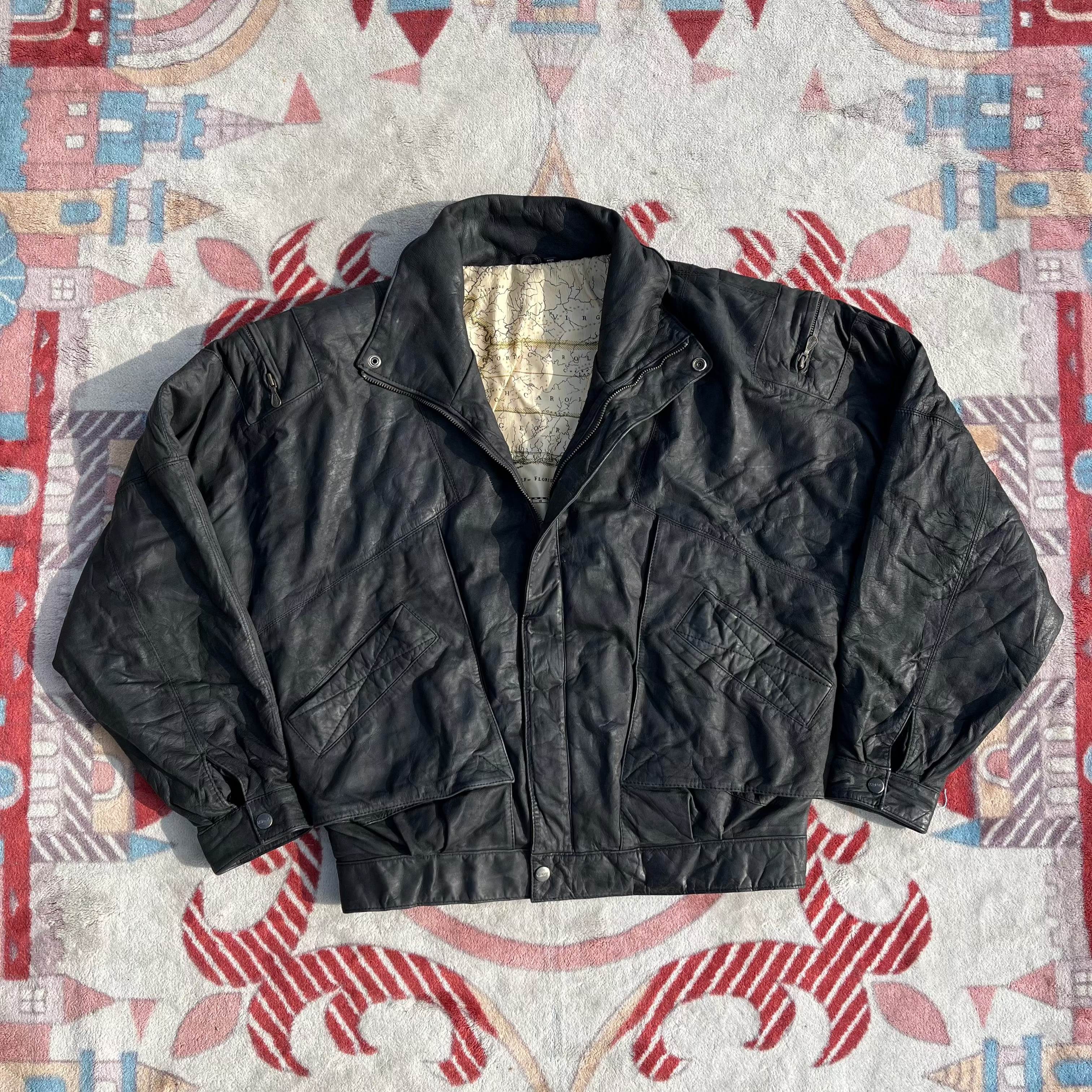 MIRAGE VINTAGE "MAP LINING" LEATHER BOMBER (L|XXL)